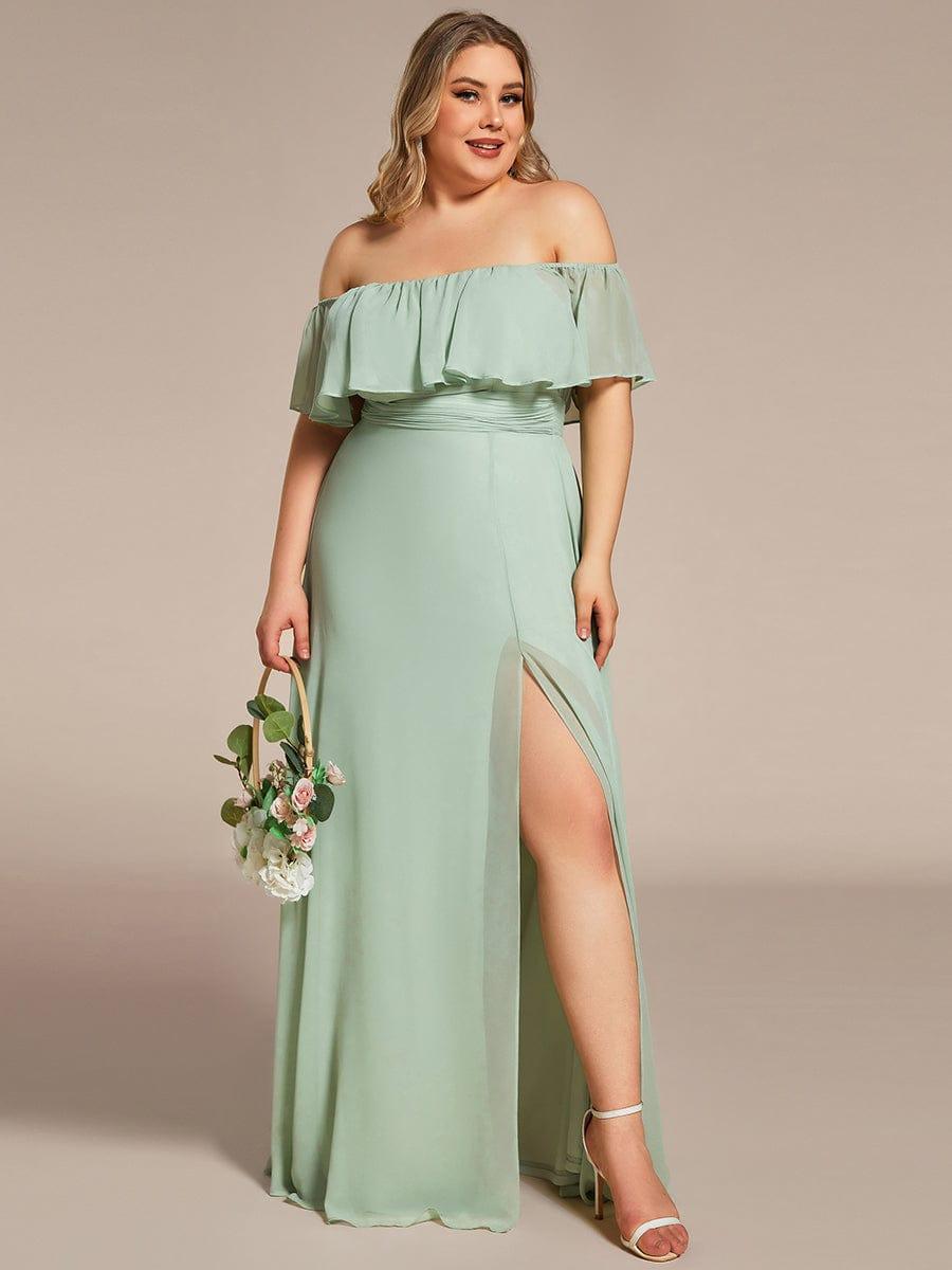 Women's Off-The-Shoulder Ruffle Thigh Split Plus Size Bridesmaid Dress