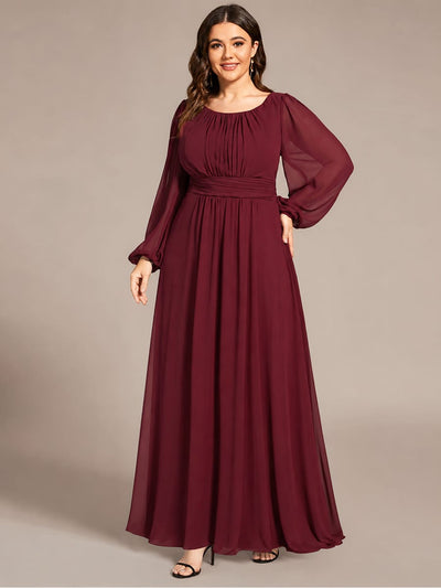 pretty CELESTE|Plus Size Sheer Long Sleeve Pleated Floor Length Bridesmaid Dress