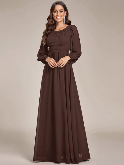 ever CELESTE|Chiffon Long Sleeve Pleated Floor Length Dress