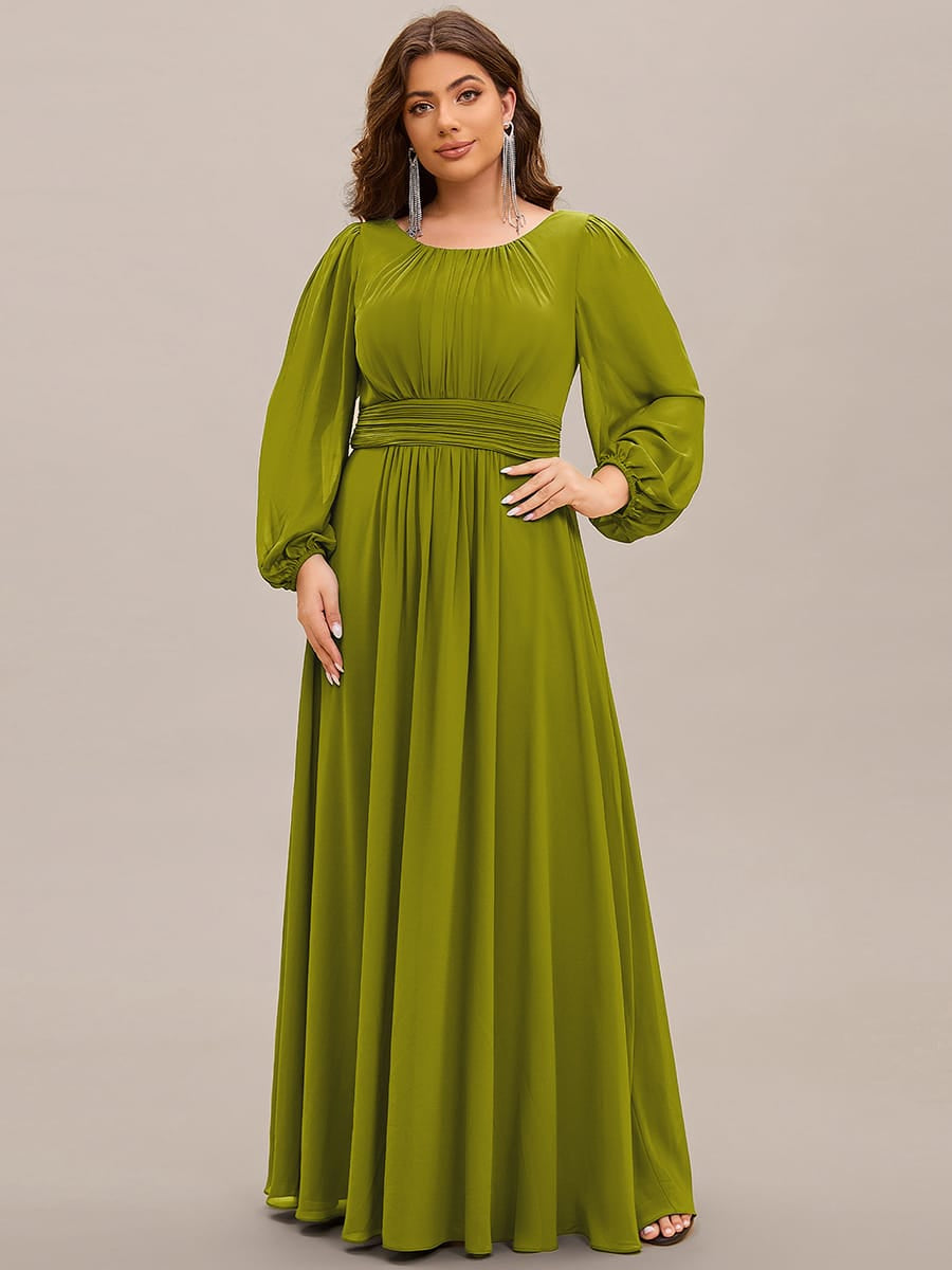Chiffon Long Sleeve Pleated Floor Length Bridesmaid Dress #color_Citron
