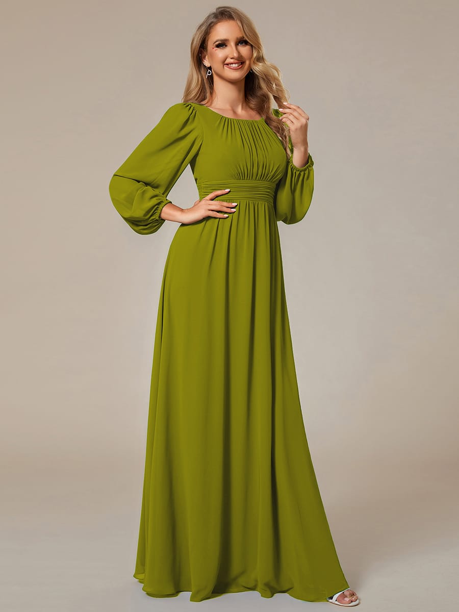 Chiffon Long Sleeve Pleated Floor Length Bridesmaid Dress #color_Citron