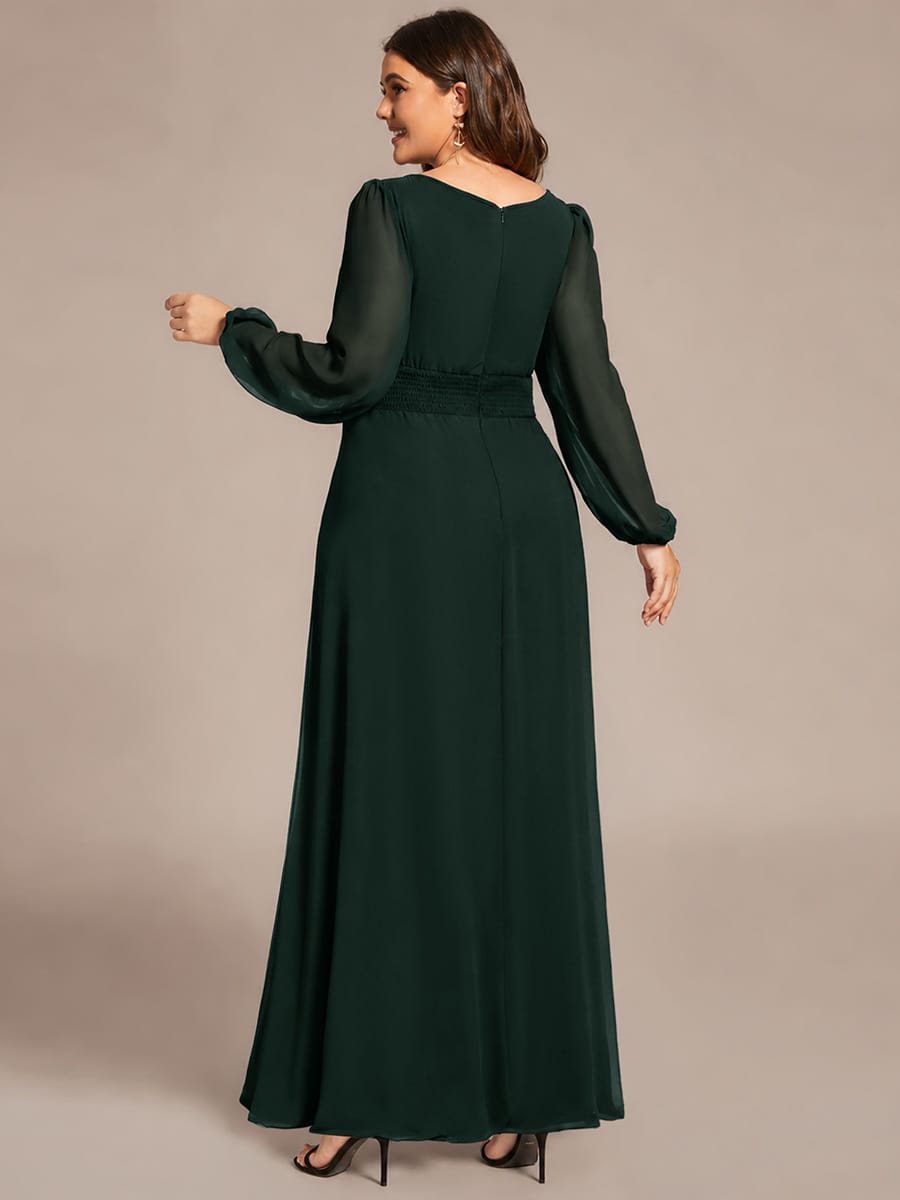 Chiffon Long Sleeve Pleated Floor Length Bridesmaid Dress #color_Dark Forest Green