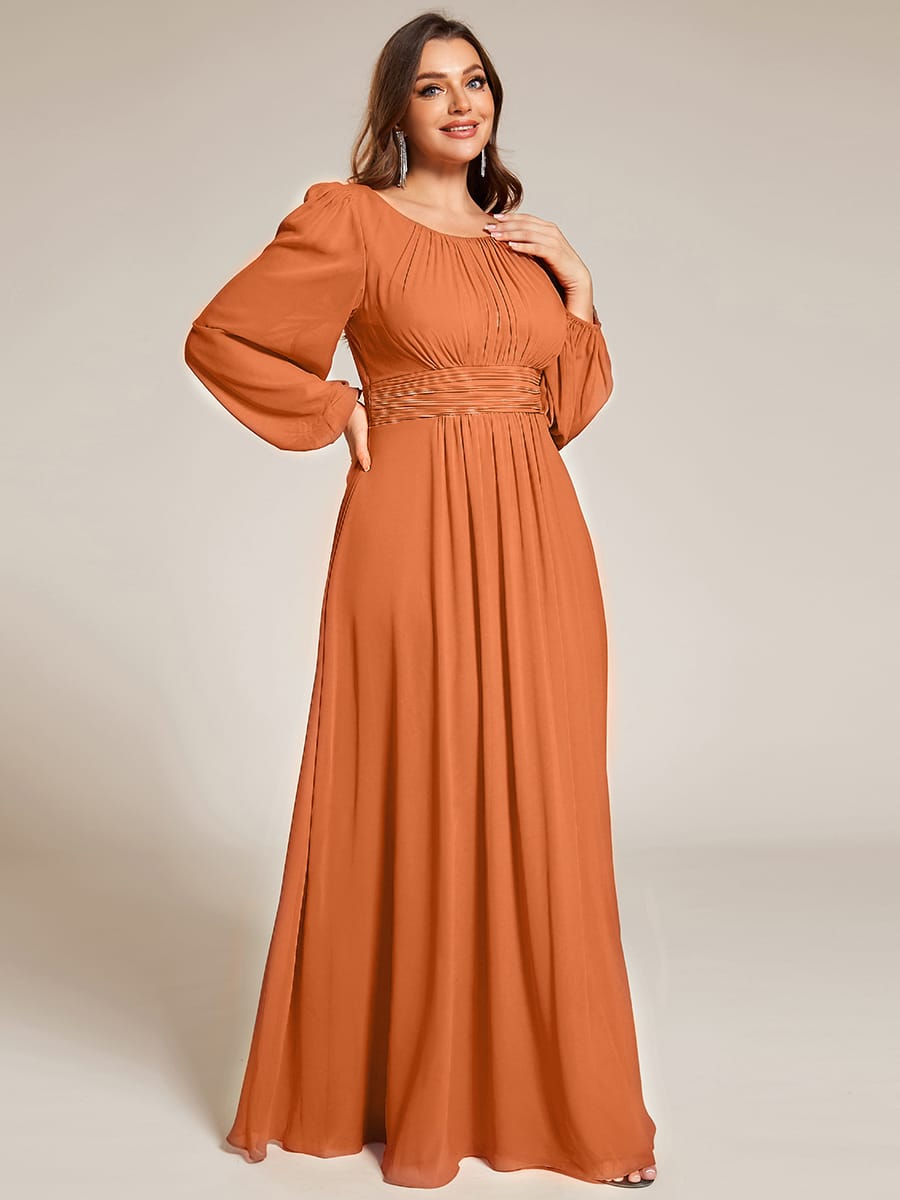 Chiffon Long Sleeve Pleated Floor Length Bridesmaid Dress #color_Brandied Melon