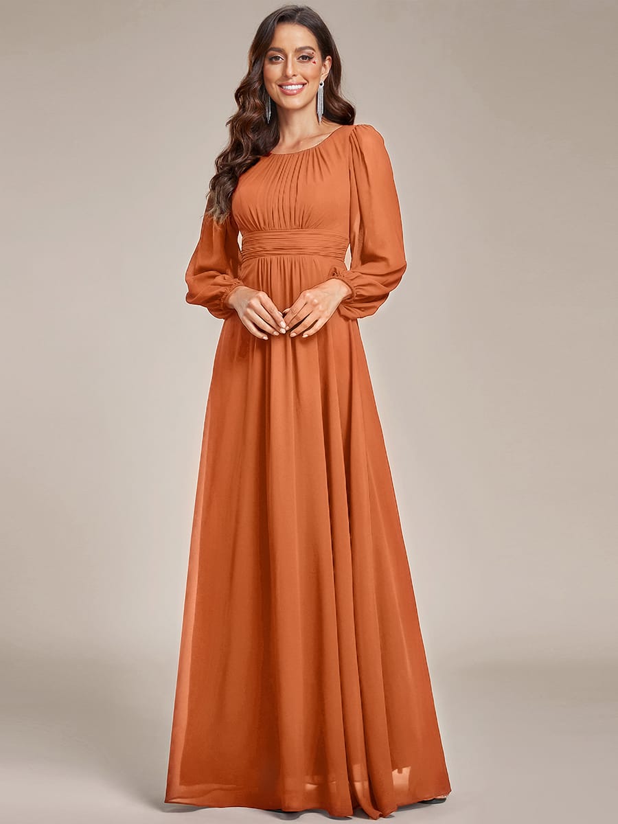 Chiffon Long Sleeve Pleated Floor Length Bridesmaid Dress #color_Brandied Melon