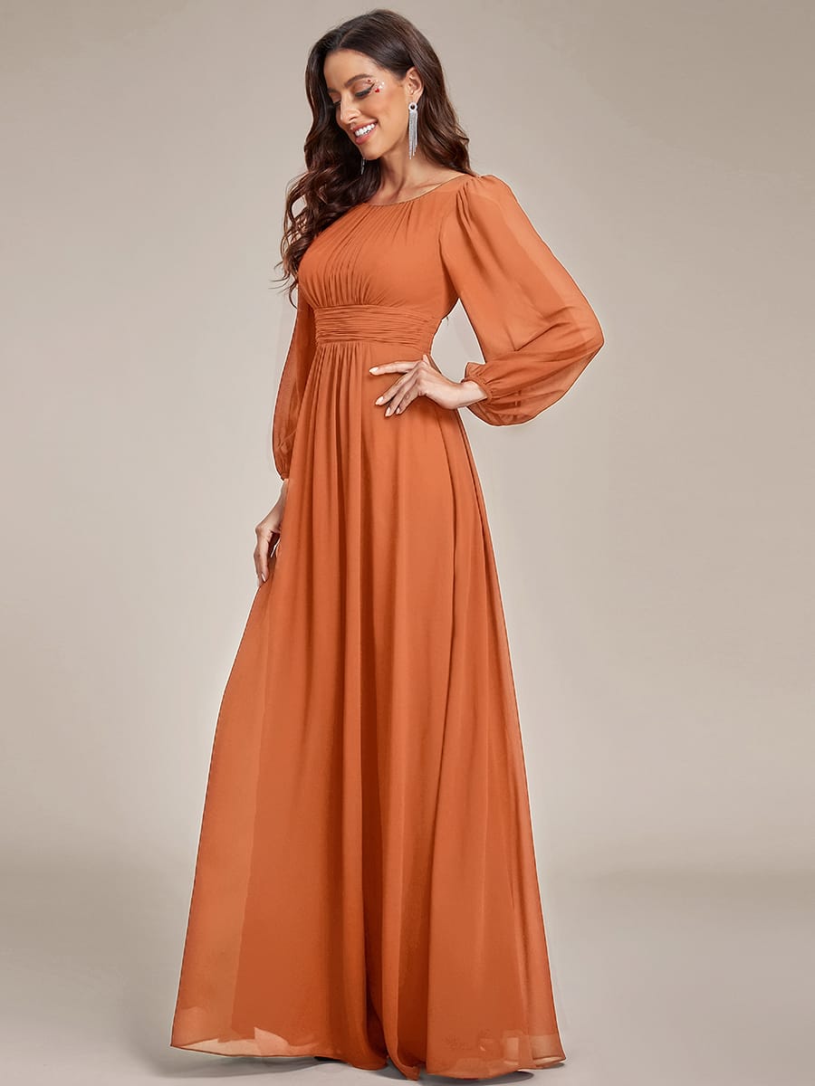 Chiffon Long Sleeve Pleated Floor Length Bridesmaid Dress #color_Brandied Melon