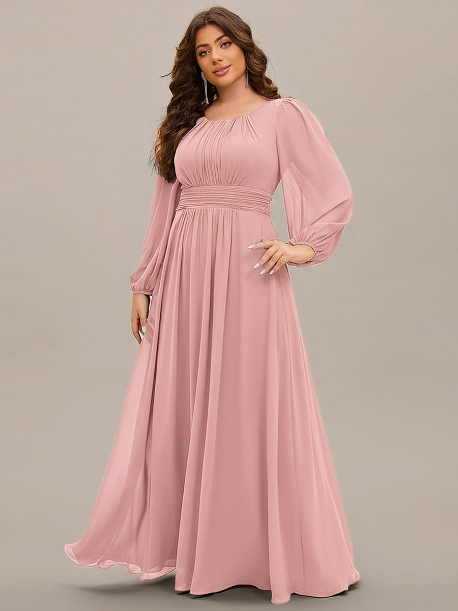 Chiffon Long Sleeve Pleated Floor Length Bridesmaid Dress #color_Dusty Rose