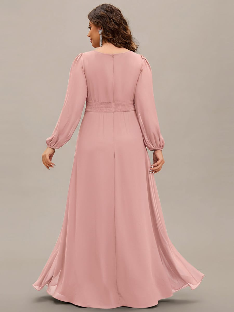 Chiffon Long Sleeve Pleated Floor Length Bridesmaid Dress #color_Dusty Rose