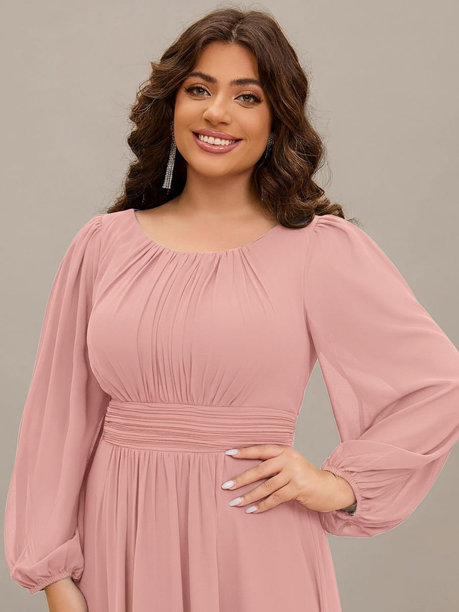 Chiffon Long Sleeve Pleated Floor Length Bridesmaid Dress #color_Dusty Rose