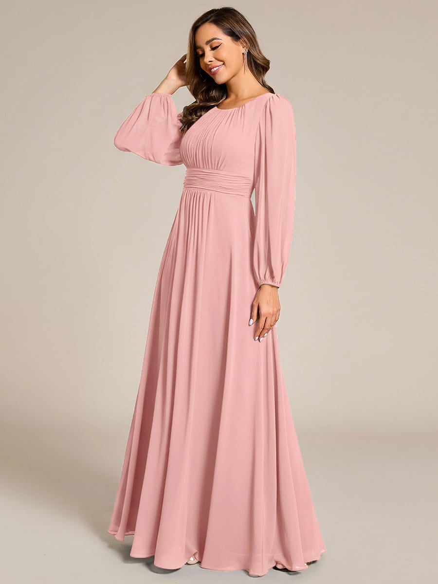 Chiffon Long Sleeve Pleated Floor Length Bridesmaid Dress #color_Dusty Rose