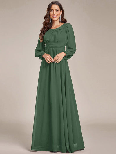 ever CELESTE|Chiffon Long Sleeve Pleated Floor Length Dress
