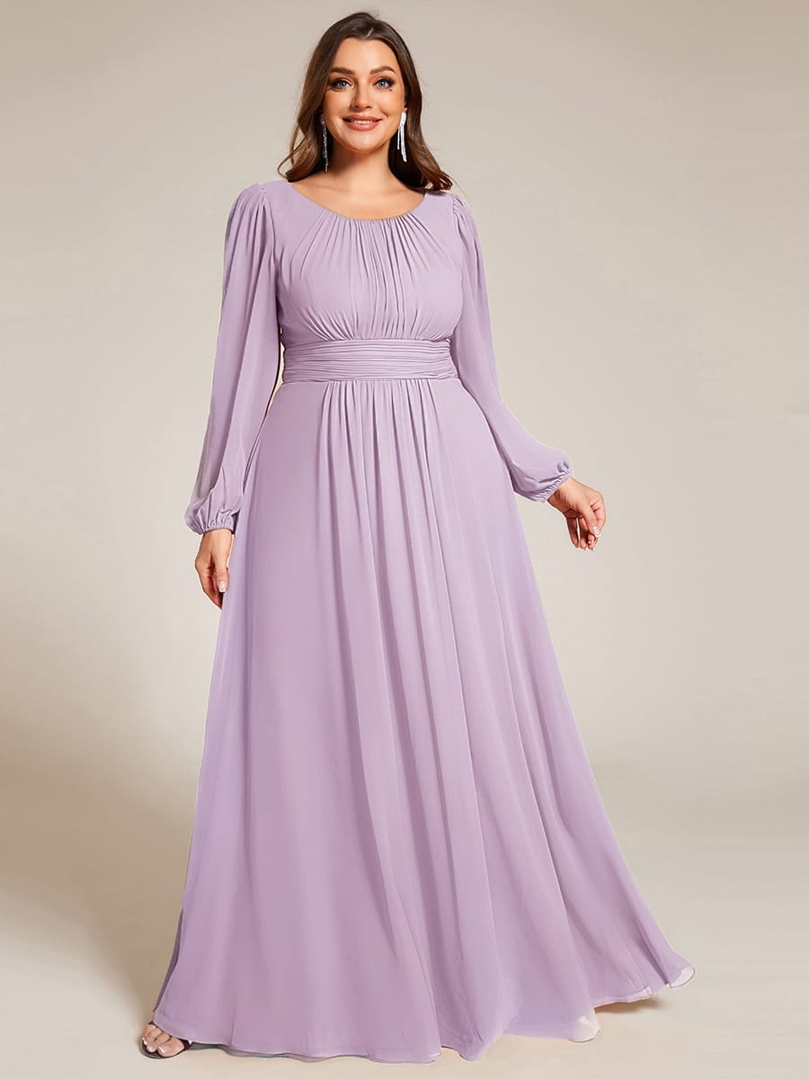 Chiffon Long Sleeve Pleated Floor Length Bridesmaid Dress #color_Frosted Lilac