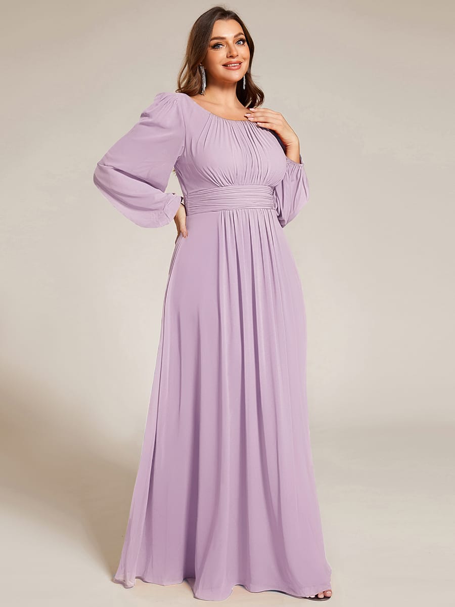 Chiffon Long Sleeve Pleated Floor Length Bridesmaid Dress #color_Frosted Lilac
