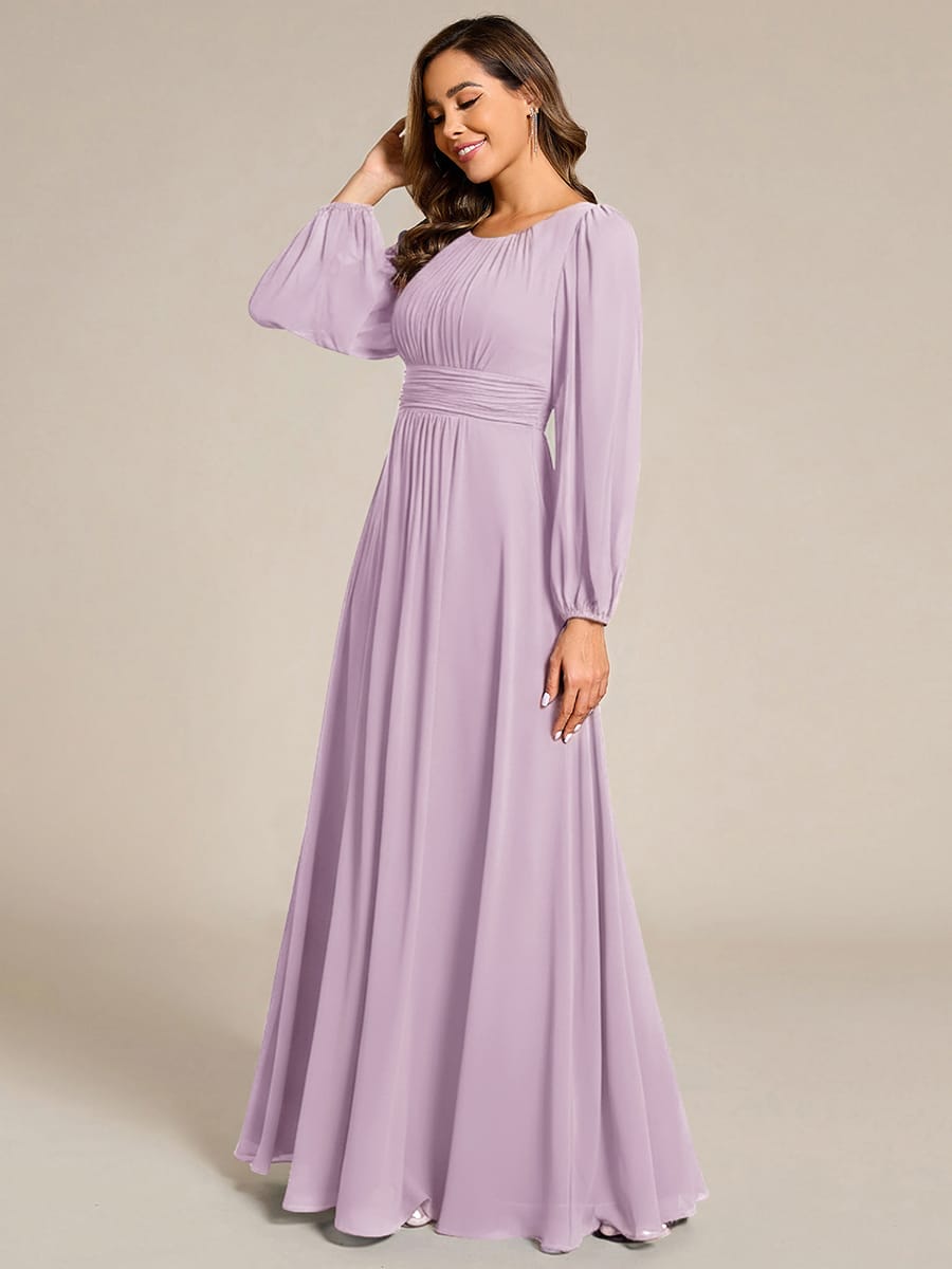 Chiffon Long Sleeve Pleated Floor Length Bridesmaid Dress #color_Frosted Lilac