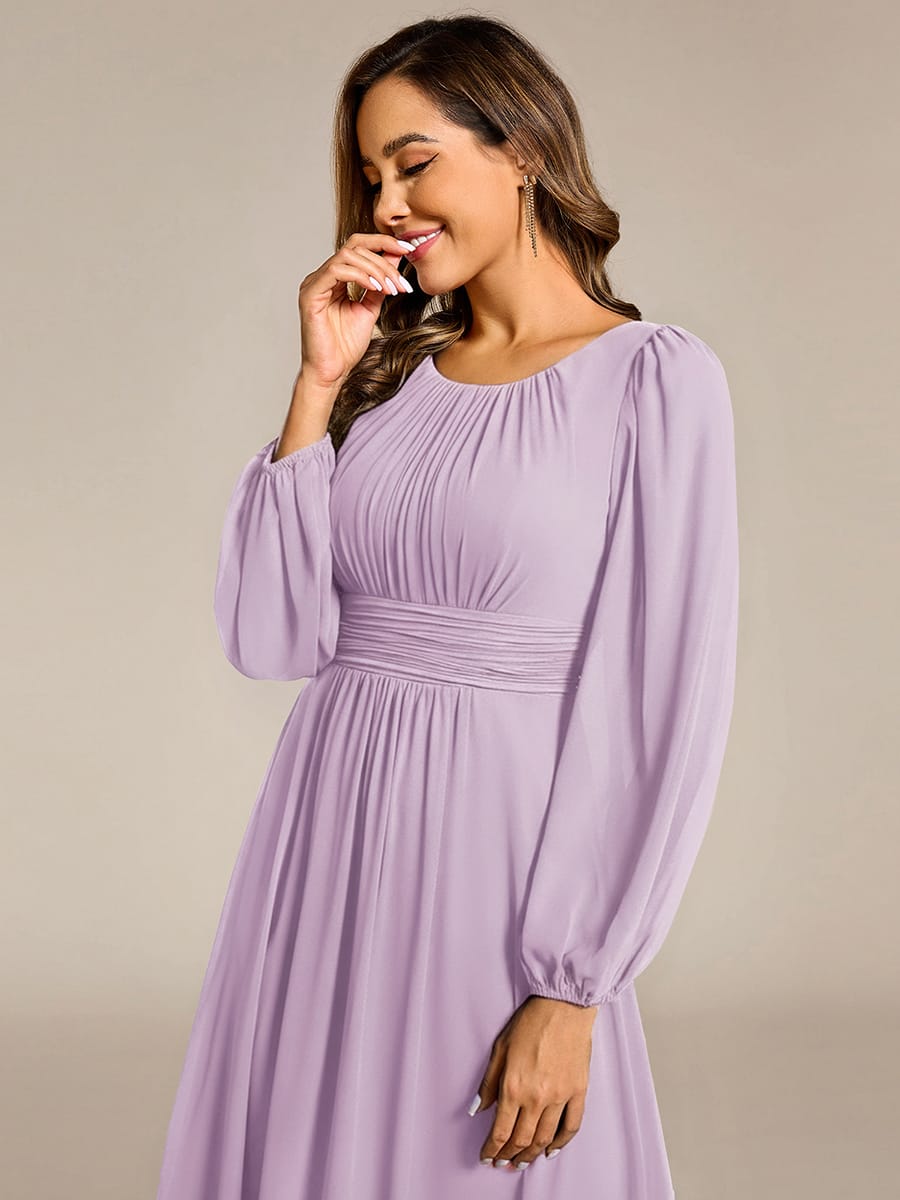 Chiffon Long Sleeve Pleated Floor Length Bridesmaid Dress #color_Frosted Lilac