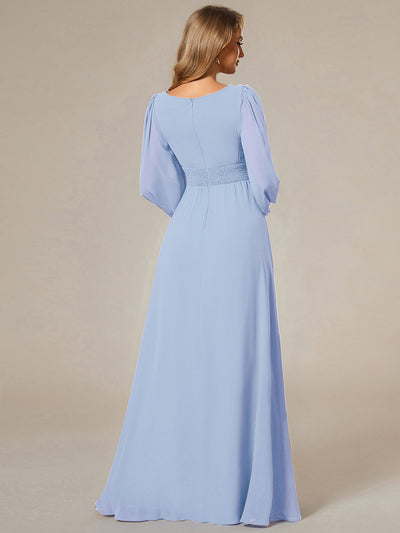 Chiffon Long Sleeve Pleated Floor Length Bridesmaid Dress #color_Ice Blue