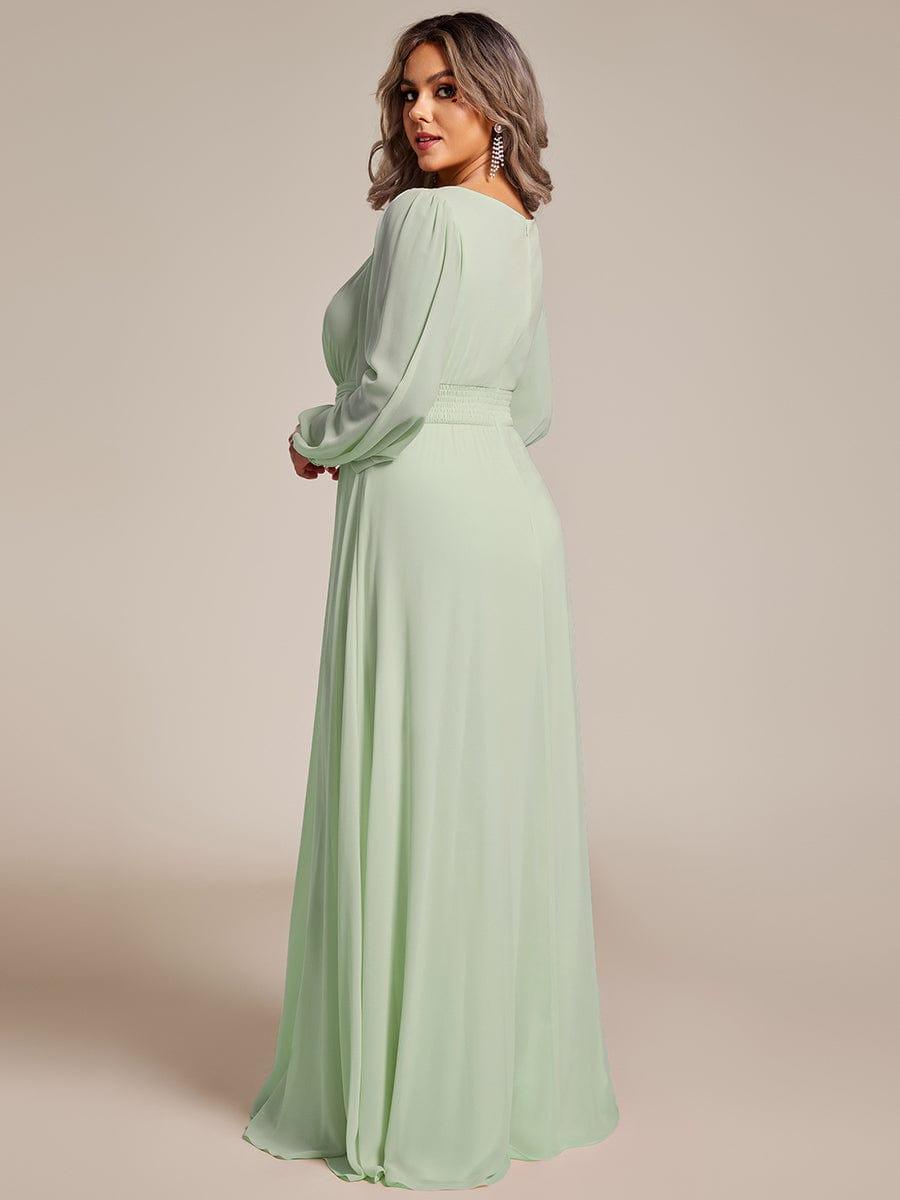 Chiffon Long Sleeve Pleated Floor Length Bridesmaid Dress #color_Mint Green