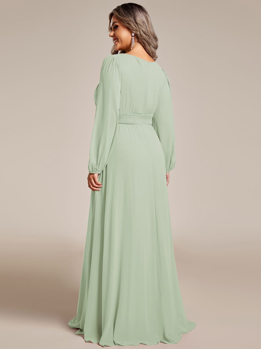 Chiffon Long Sleeve Pleated Floor Length Bridesmaid Dress #color_Mint Green