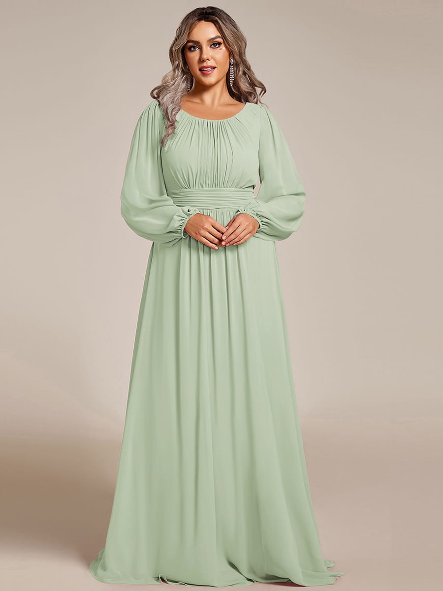 Chiffon Long Sleeve Pleated Floor Length Bridesmaid Dress #color_Mint Green
