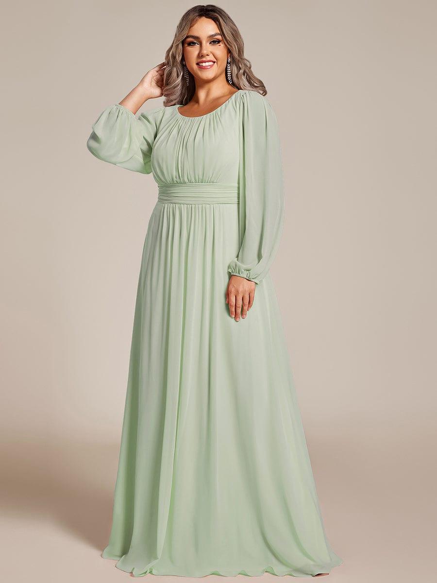 Chiffon Long Sleeve Pleated Floor Length Bridesmaid Dress #color_Mint Green