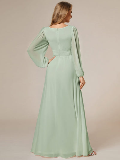 ever CELESTE|Chiffon Long Sleeve Pleated Floor Length Dress