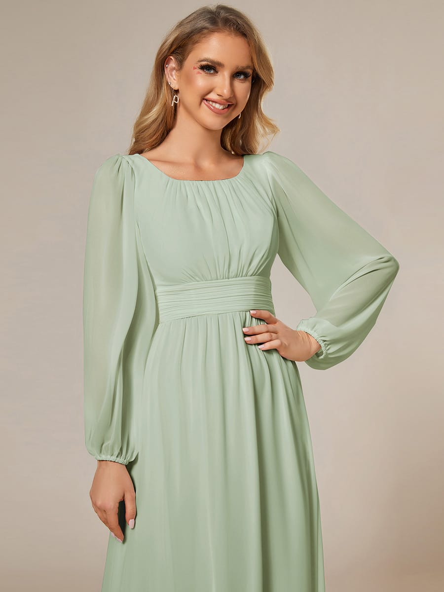 Chiffon Long Sleeve Pleated Floor Length Bridesmaid Dress #color_Mint Green