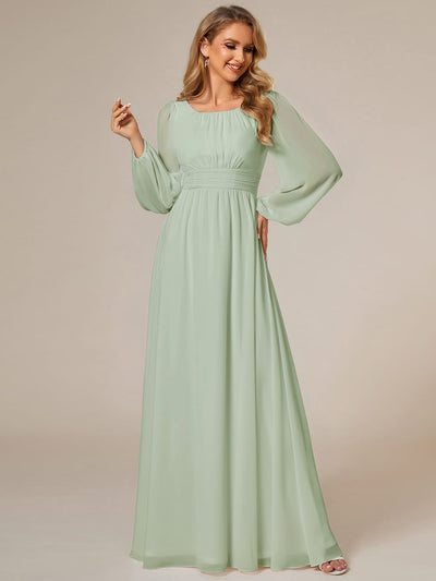 ever CELESTE|Chiffon Long Sleeve Pleated Floor Length Dress