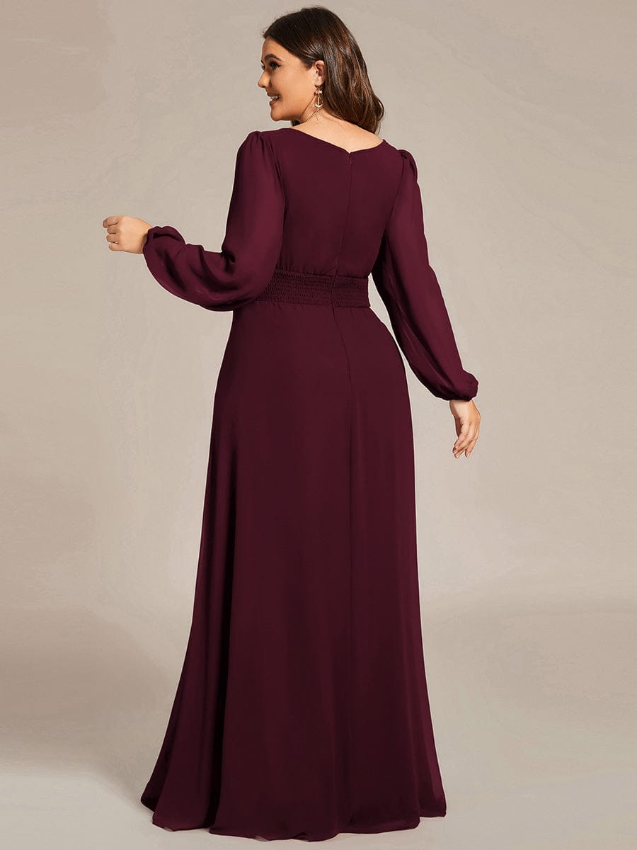 Chiffon Long Sleeve Pleated Floor Length Bridesmaid Dress in Dusty Blue #color_Mulberry