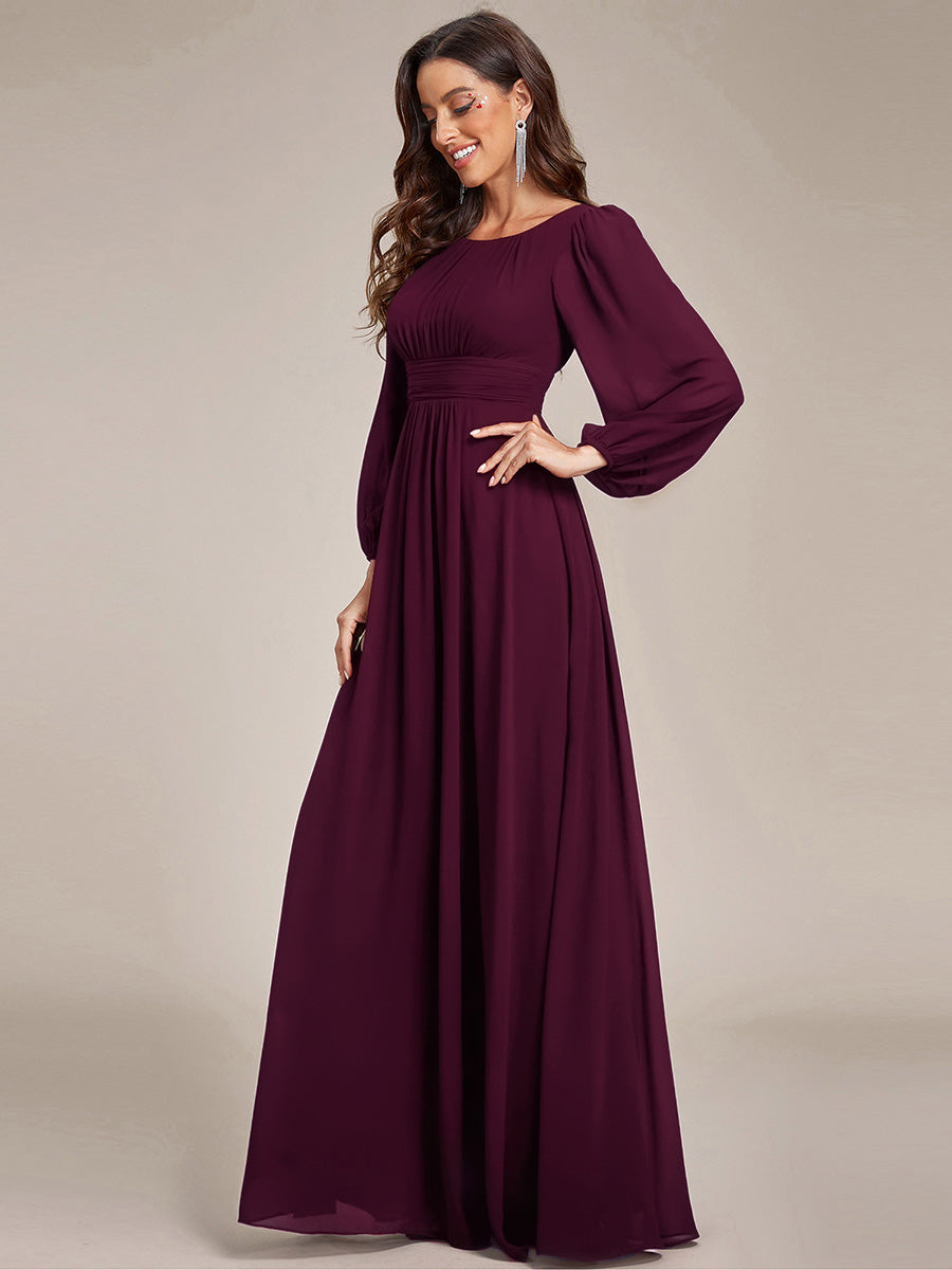 Chiffon Long Sleeve Pleated Floor Length Bridesmaid Dress #color_Mulberry