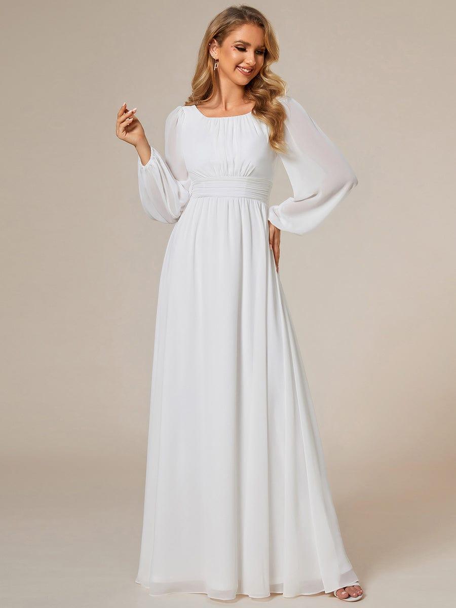 Chiffon Long Sleeve Pleated Floor Length Wedding Dress for Classic Brides | Ever-Pretty - Ever-Pretty UK Chiffon Long Sleeve Pleated Floor Length Wedding Dress for Classic Brides | Ever-Pretty - Ever-Pretty UK