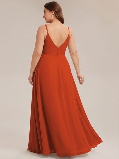 ever RENÉ|Spaghetti Strap Pleated V-Neck High Slit Bridesmaid Dress