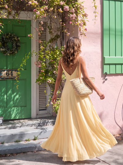 ever RENÉ|Spaghetti Strap Pleated V-Neck High Slit Bridesmaid Dress