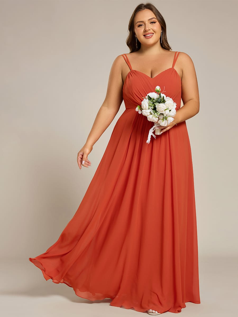 Chiffon and Lace Open Back Bridesmaid Dress with Spaghetti Straps #color_Burnt Orange