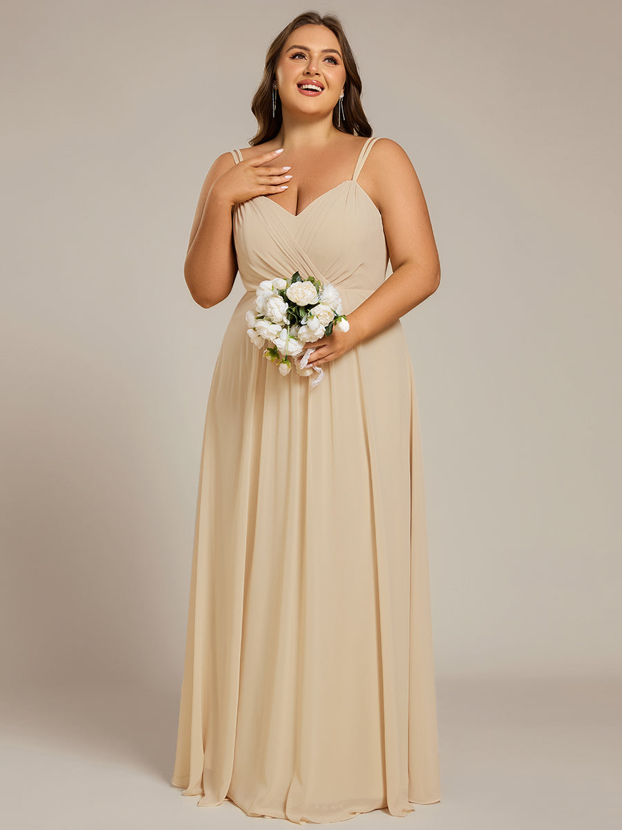Chiffon and Lace Open Back Bridesmaid Dress with Spaghetti Straps #color_Champagne