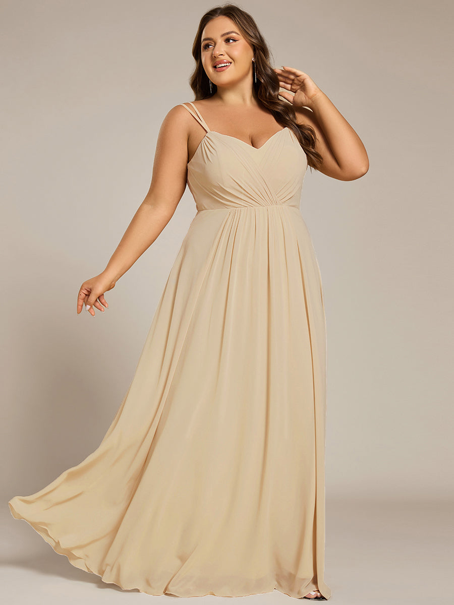 Chiffon and Lace Open Back Bridesmaid Dress with Spaghetti Straps #color_Champagne