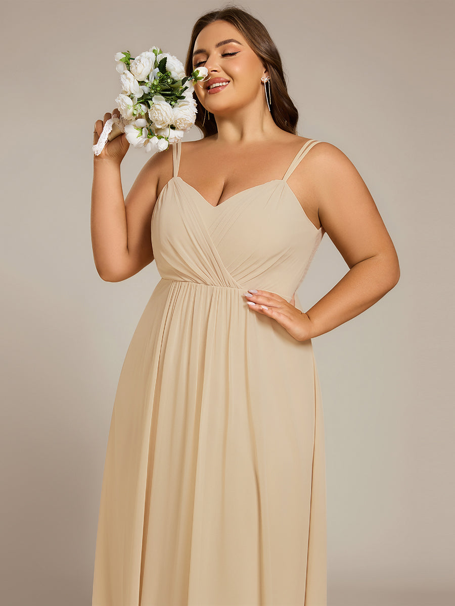 Chiffon and Lace Open Back Bridesmaid Dress with Spaghetti Straps #color_Champagne
