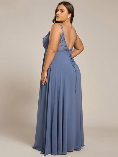 Chiffon and Lace Open Back Bridesmaid Dress with Spaghetti Straps #color_Dusty Blue