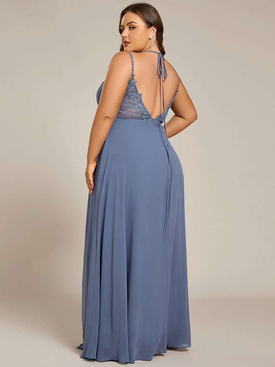 Chiffon and Lace Open Back Bridesmaid Dress with Spaghetti Straps #color_Dusty Blue
