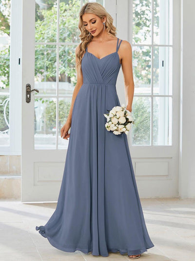 Chiffon and Lace Open Back Bridesmaid Dress with Spaghetti Straps #color_Dusty Blue