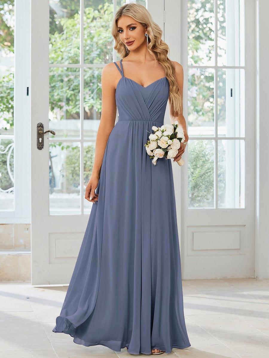 Chiffon and Lace Open Back Bridesmaid Dress with Spaghetti Straps #color_Dusty Blue