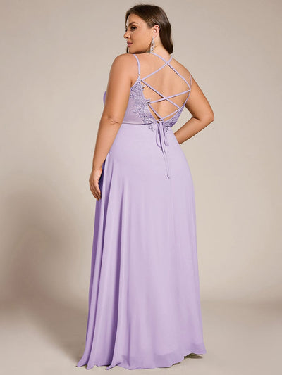 Chiffon and Lace Open Back Bridesmaid Dress with Spaghetti Straps #color_Frosted Lilac