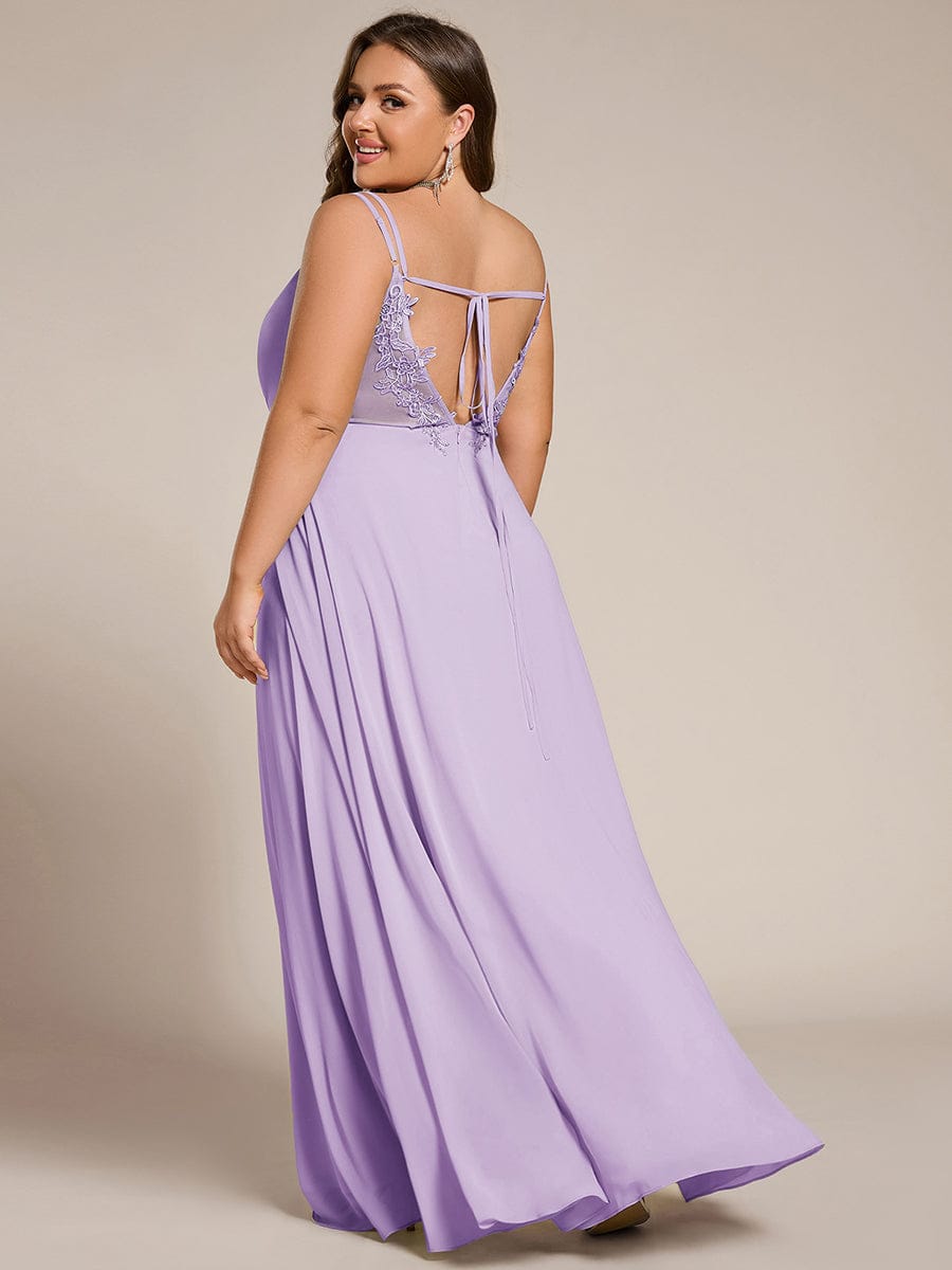 Chiffon and Lace Open Back Bridesmaid Dress with Spaghetti Straps #color_Frosted Lilac
