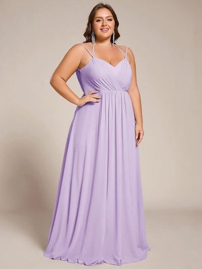 Chiffon and Lace Open Back Bridesmaid Dress with Spaghetti Straps #color_Frosted Lilac