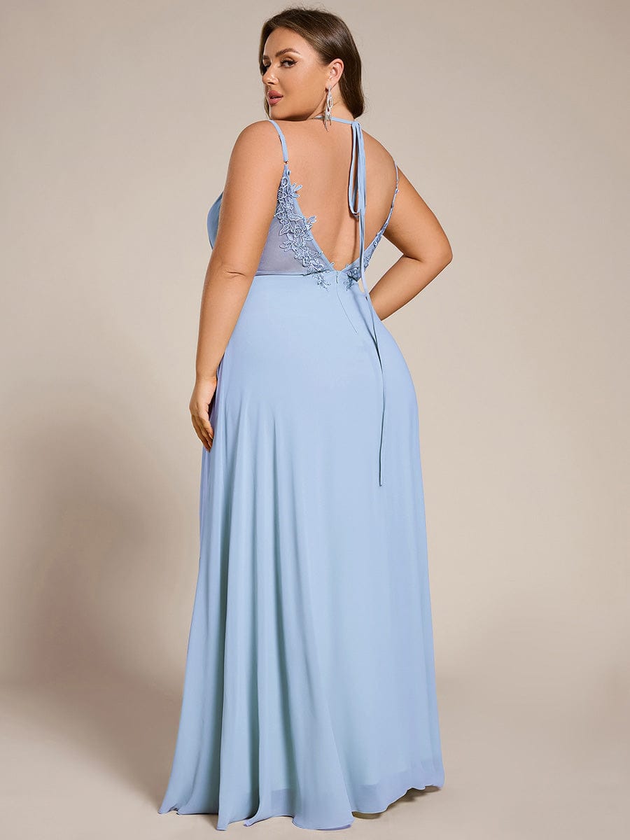 Chiffon and Lace Open Back Bridesmaid Dress with Spaghetti Straps #color_Ice Blue