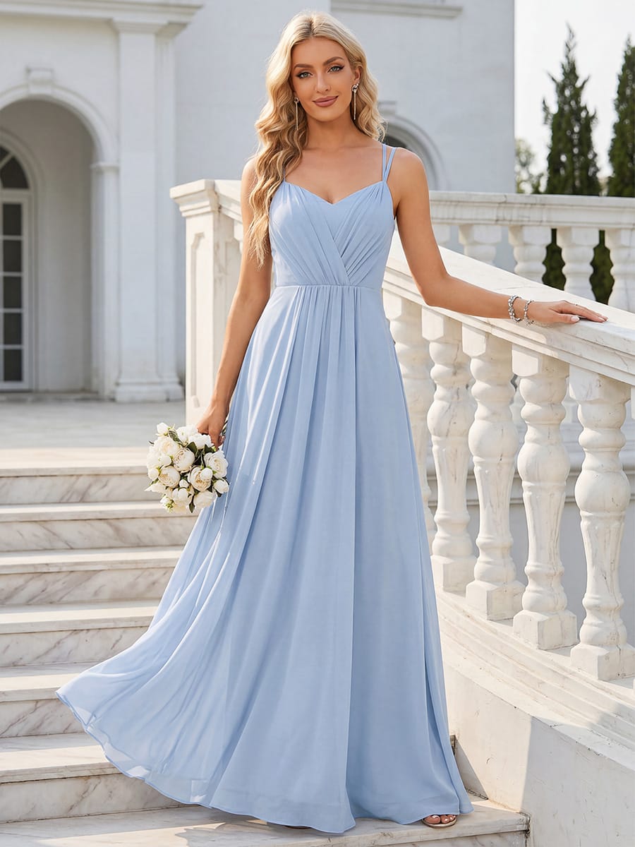 Chiffon and Lace Open Back Bridesmaid Dress with Spaghetti Straps #color_Ice Blue