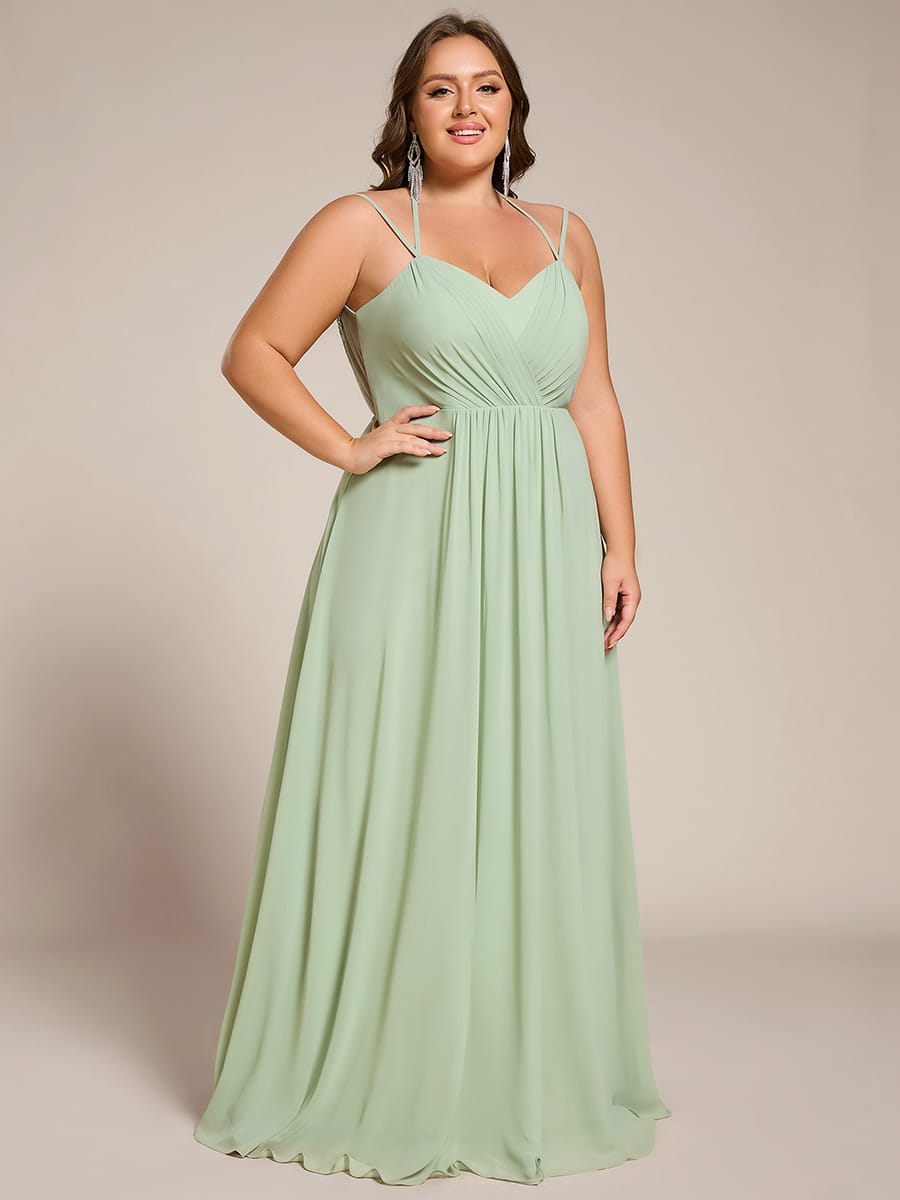Chiffon and Lace Open Back Bridesmaid Dress with Spaghetti Straps #color_Mint Green