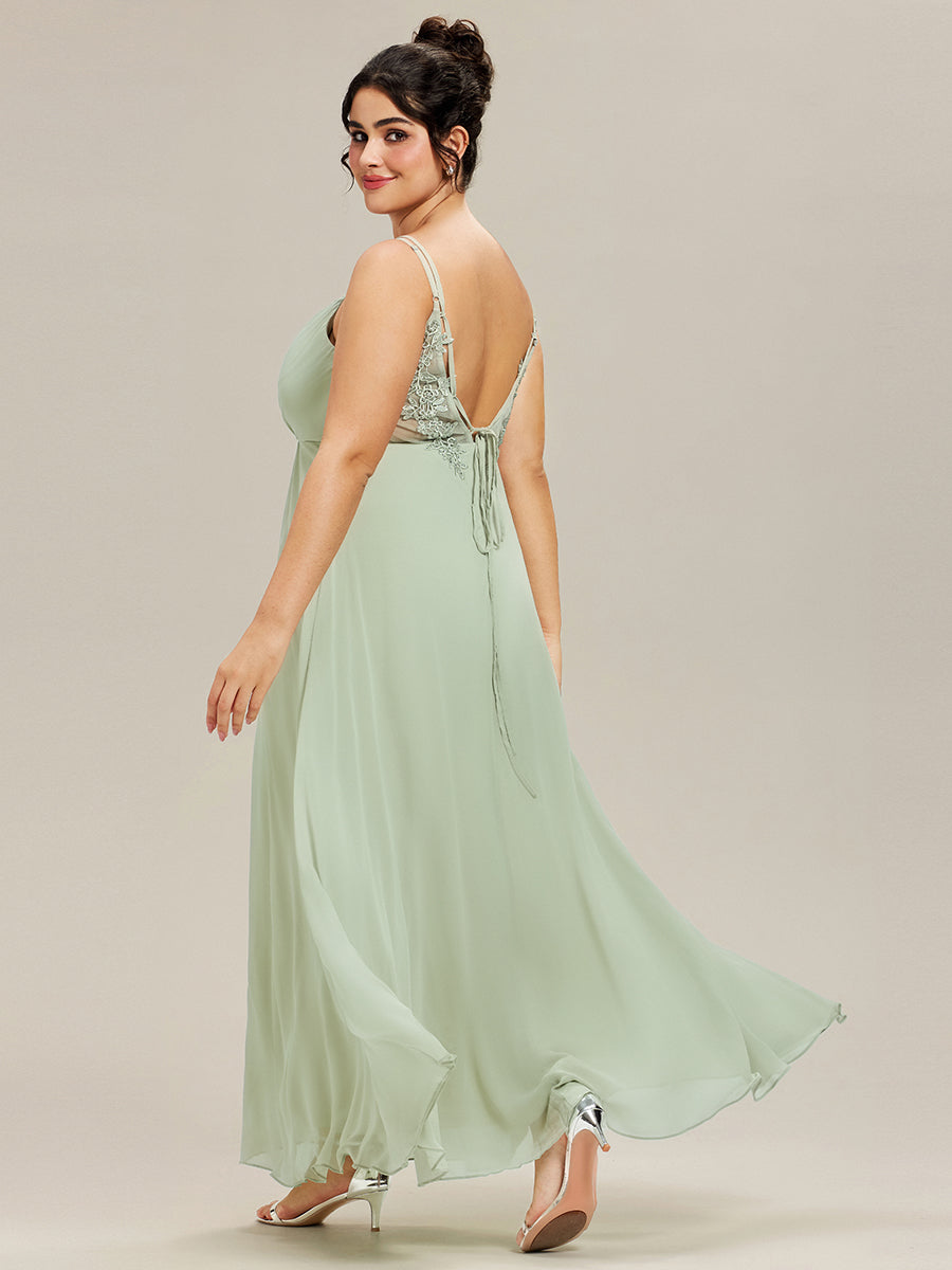 Chiffon and Lace Open Back Bridesmaid Dress with Spaghetti Straps #color_Mint Green