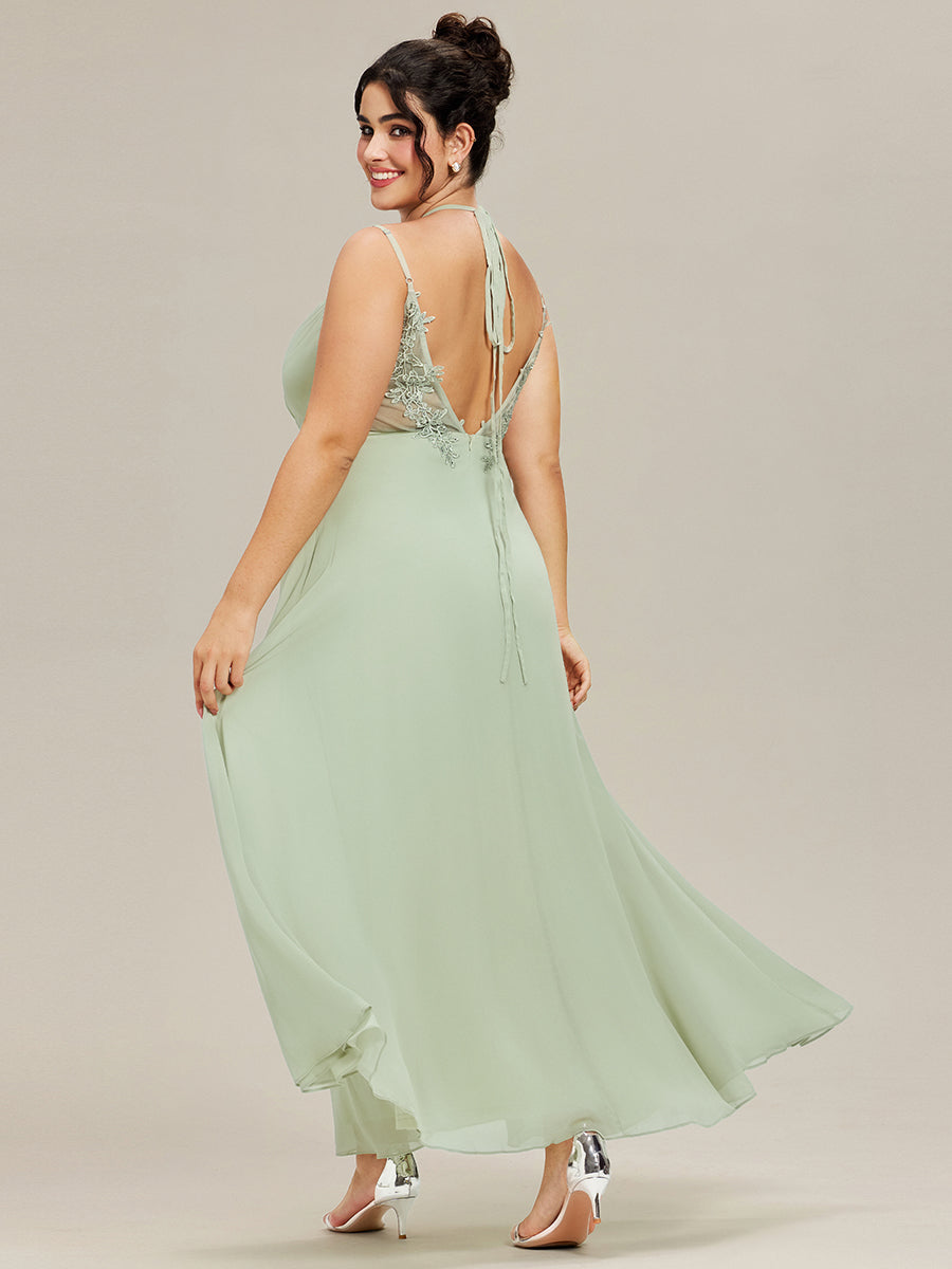 Chiffon and Lace Open Back Bridesmaid Dress with Spaghetti Straps #color_Mint Green