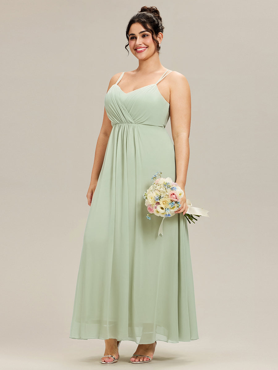Chiffon and Lace Open Back Bridesmaid Dress with Spaghetti Straps #color_Mint Green