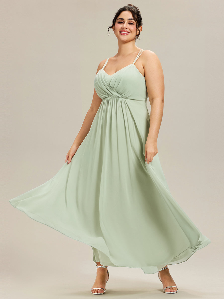 Chiffon and Lace Open Back Bridesmaid Dress with Spaghetti Straps #color_Mint Green