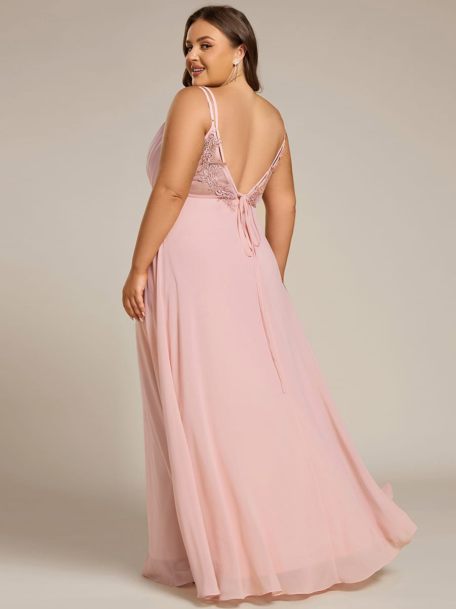 Chiffon and Lace Open Back Bridesmaid Dress with Spaghetti Straps #color_Pink